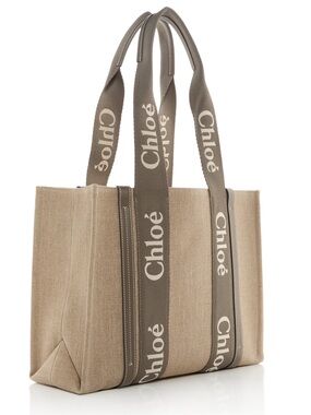 Chloé Woody Medium Canvas Tote Color: Flannel Grey
